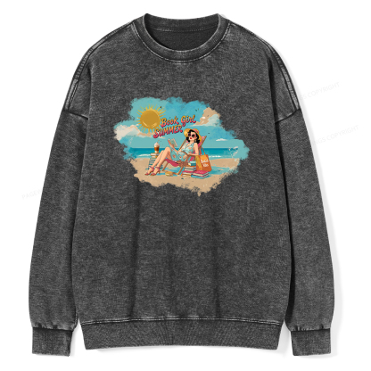 Pagewings Book Girl Summer Edition Essential Unisex Washed Sweatshirt