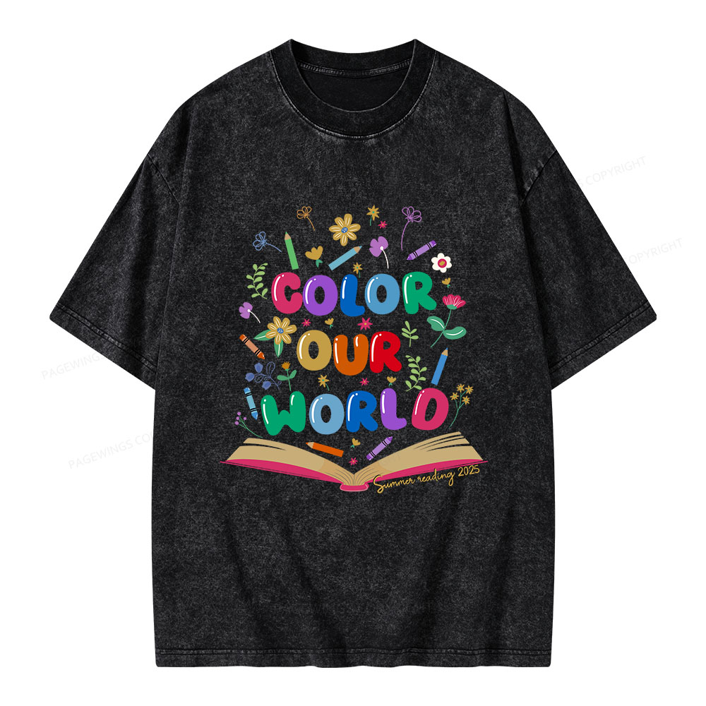 Pagewings Color Our World Summer Reading 2025 Unisex Washed T-shirt