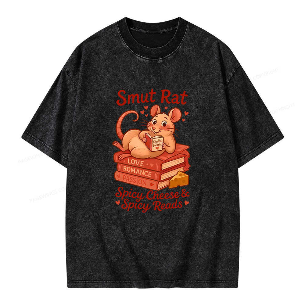 Pagewings Smut Rat Spicy Cheese Spicy Reads Unisex Washed T-shirt