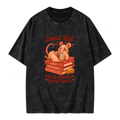 Pagewings Smut Rat Spicy Cheese Spicy Reads Unisex Washed T-shirt