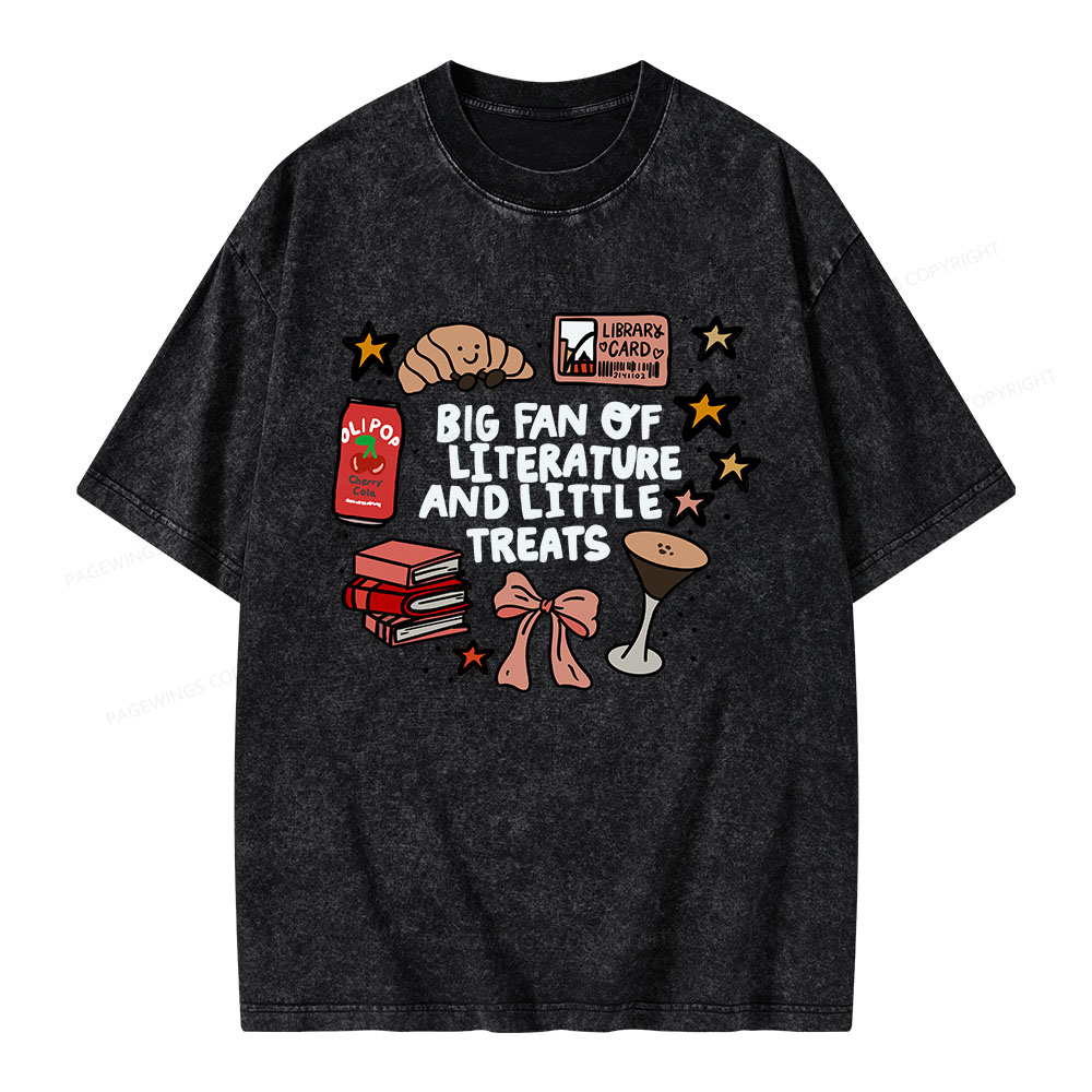 Pagewings Big Fan Of Literature And Little Treats Unisex Washed T-shirt