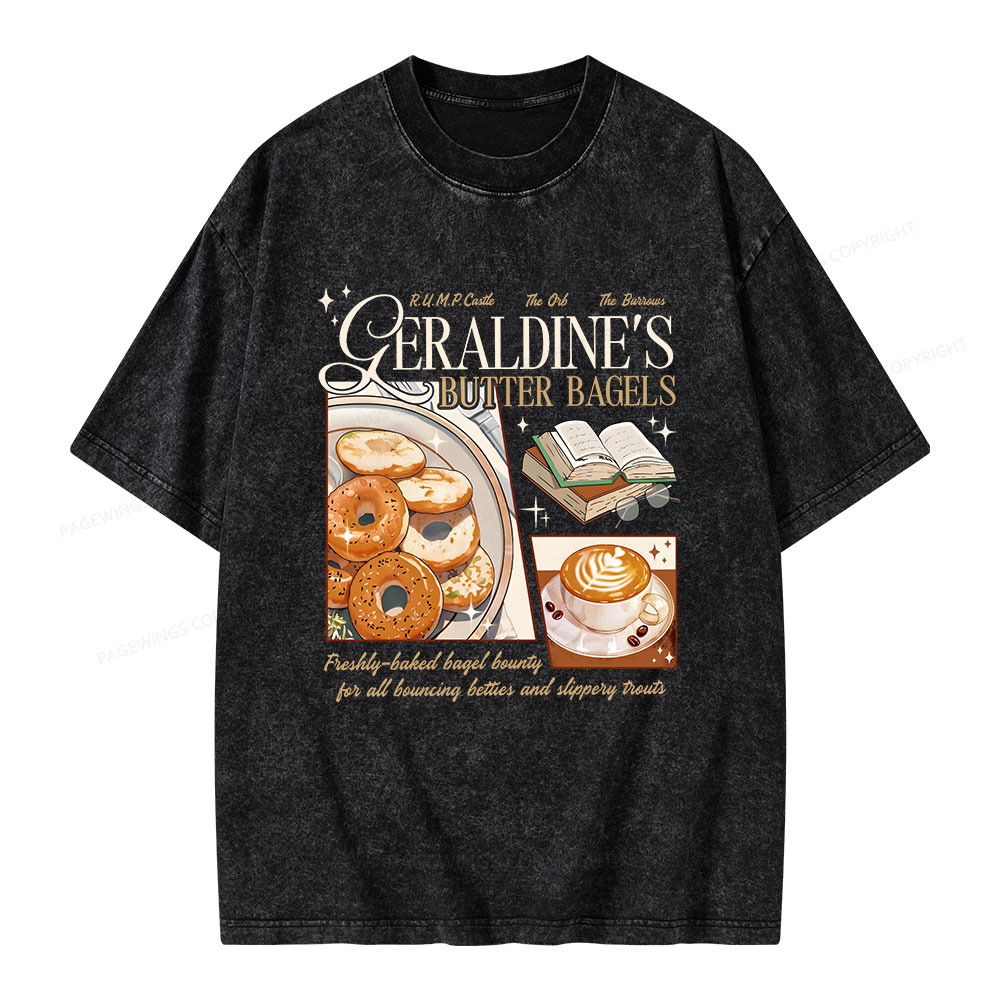 Pagewings Geraldines Buttery Bagels Unisex Washed T-shirt