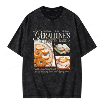 Pagewings Geraldines Buttery Bagels Unisex Washed T-shirt
