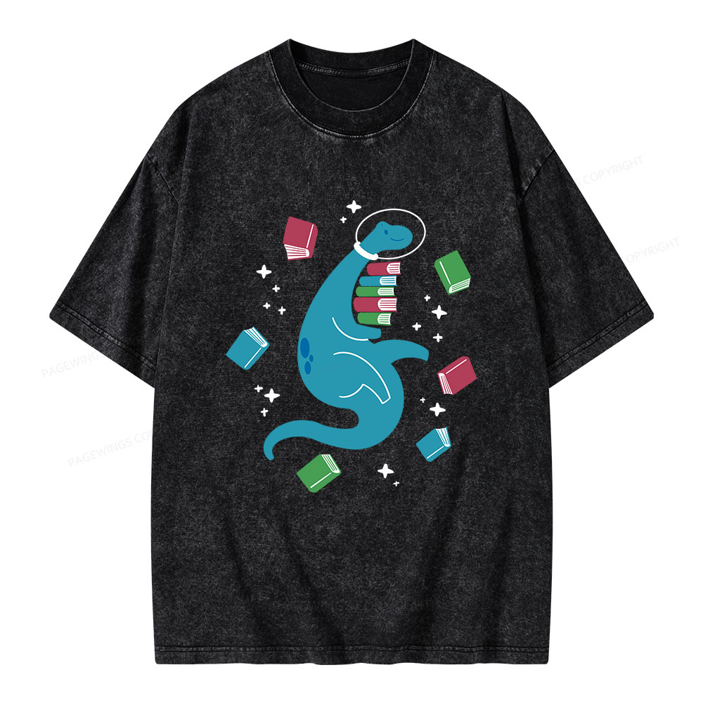 Pagewings Space Bookasaurus Unisex Washed T-shirt