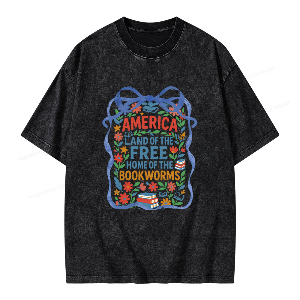 Pagewings Land Of The Free Home Of The Bookworms Unisex Washed T-shirt