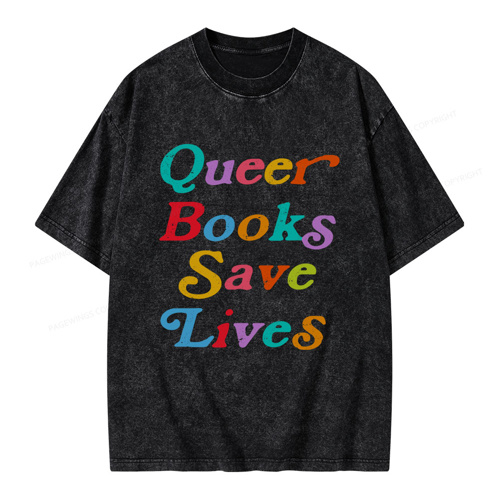 Pagewings Queer Books Save Lives Unisex Washed T-shirt