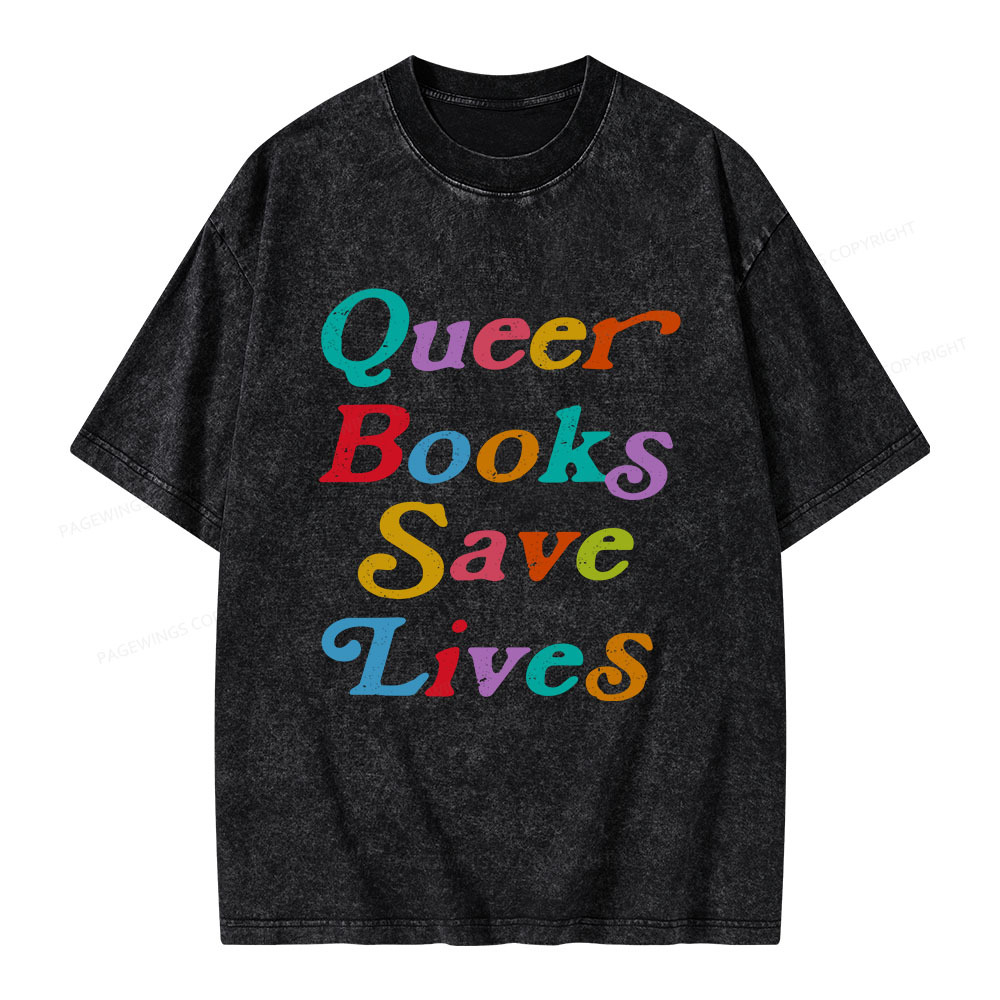 Pagewings Queer Books Save Lives Unisex Washed T-shirt