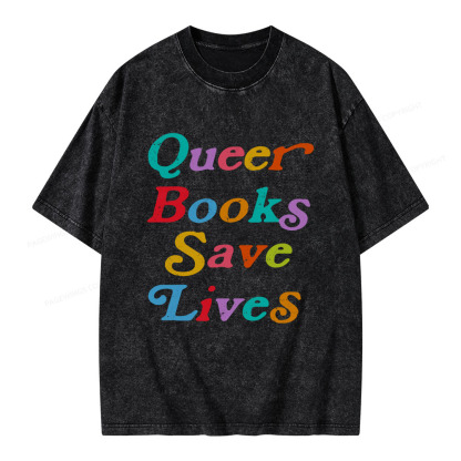 Pagewings Queer Books Save Lives Unisex Washed T-shirt