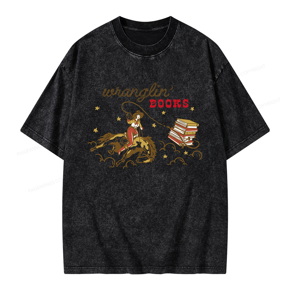 Pagewings Wranglin' Books Unisex Washed T-shirt