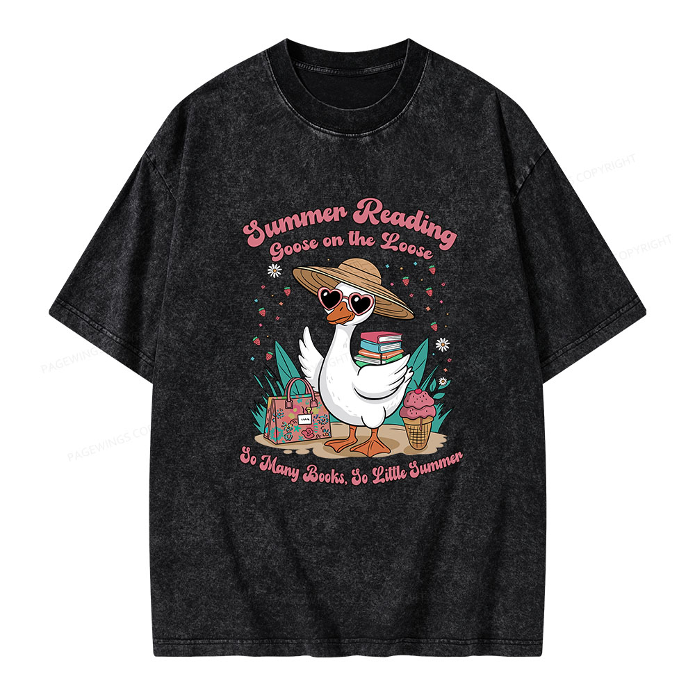 Pagewings Summer Reading Goose On The Loose Unisex Washed T-shirt