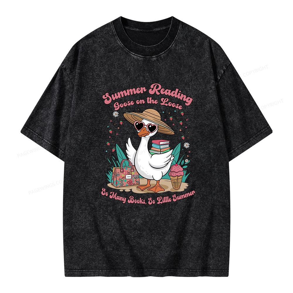 Pagewings Summer Reading Goose On The Loose Unisex Washed T-shirt