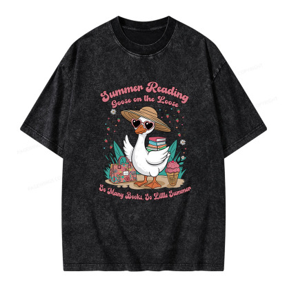 Pagewings Summer Reading Goose On The Loose Unisex Washed T-shirt
