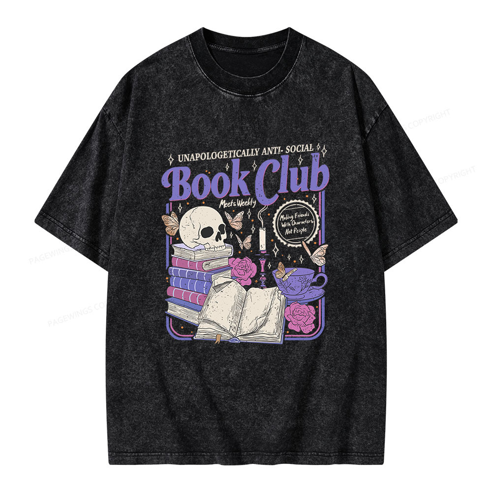 Pagewings Anti Social Book Club Unisex Washed T-shirt