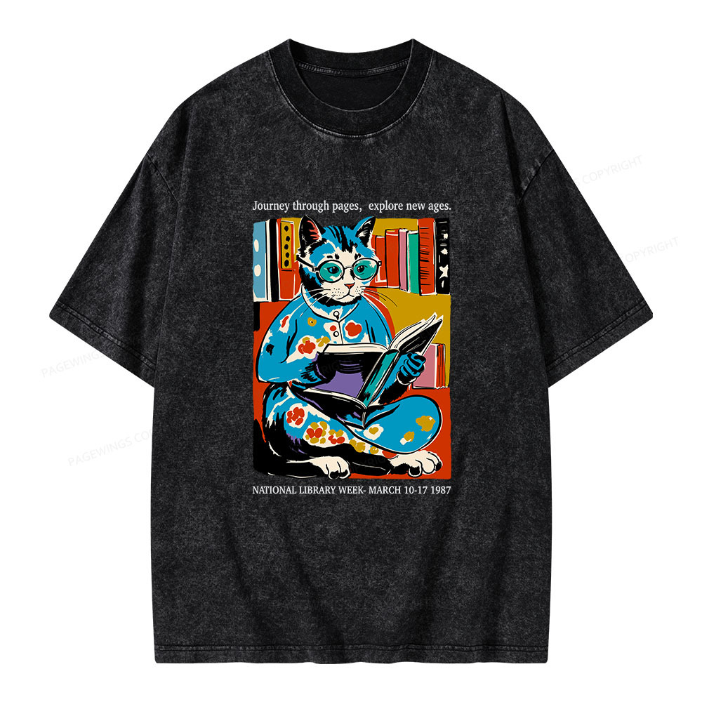 Pagewings 1987 National Library Week Poster Unisex Washed T-shirt