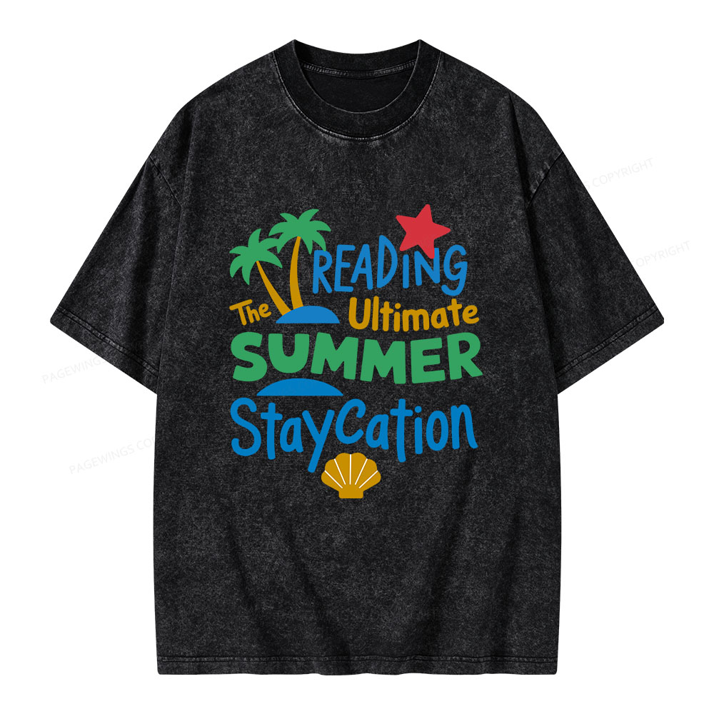 Pagewings Reading The Ultimate Summer Staycation Unisex Washed T-shirt