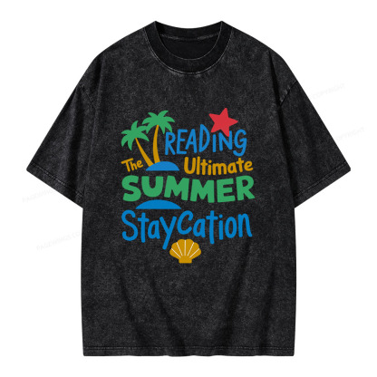 Pagewings Reading The Ultimate Summer Staycation Unisex Washed T-shirt