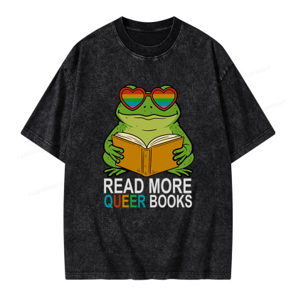 Pagewings Read More Queer Books Unisex Washed T-shirt