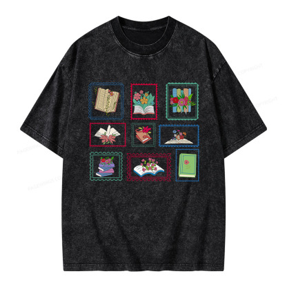 Pagewings Book Lover Postage Stamp Unisex Washed T-shirt