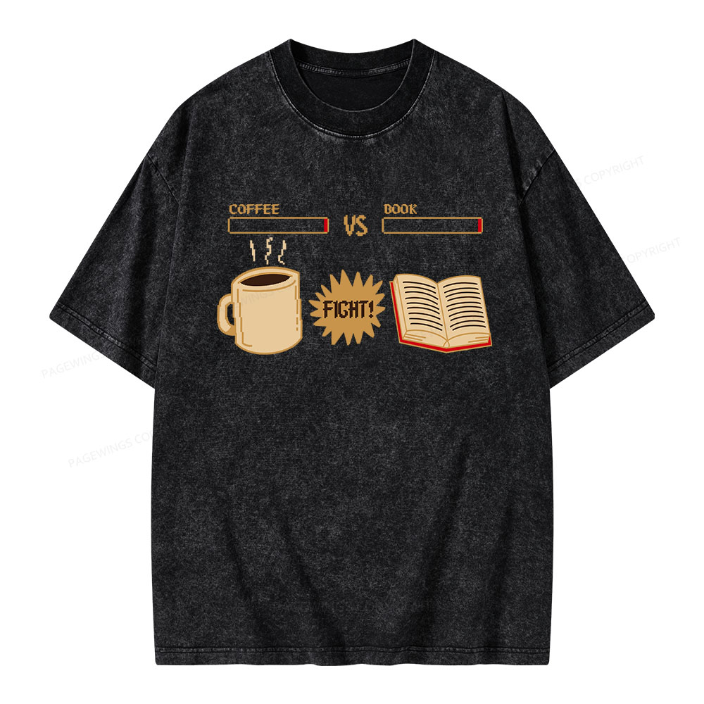 Pagewings Coffee Vs Book Unisex Washed T-shirt