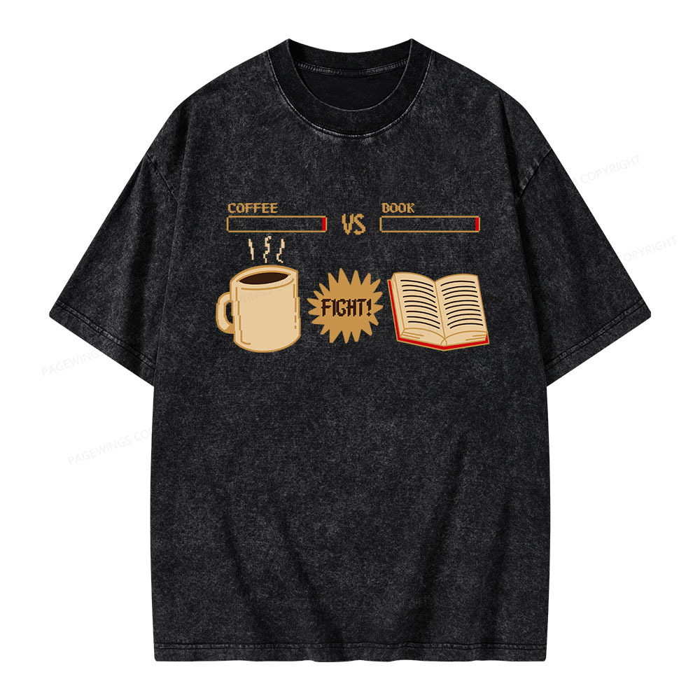Pagewings Coffee Vs Book Unisex Washed T-shirt