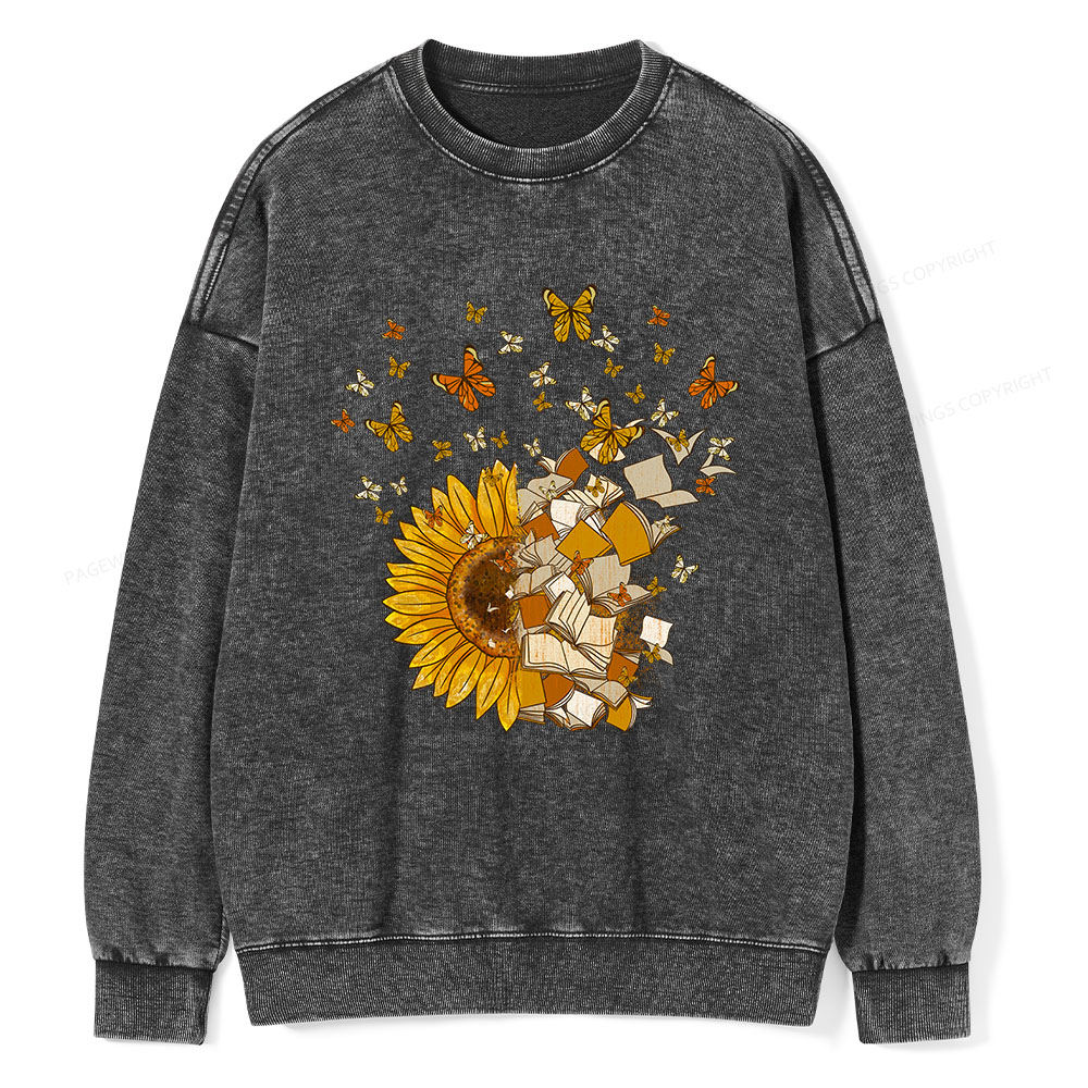 Pagewings Sunflower And Book Harmony Unisex Washed Sweatshirt