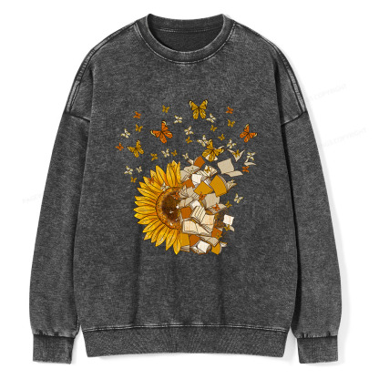 Pagewings Sunflower And Book Harmony Unisex Washed Sweatshirt