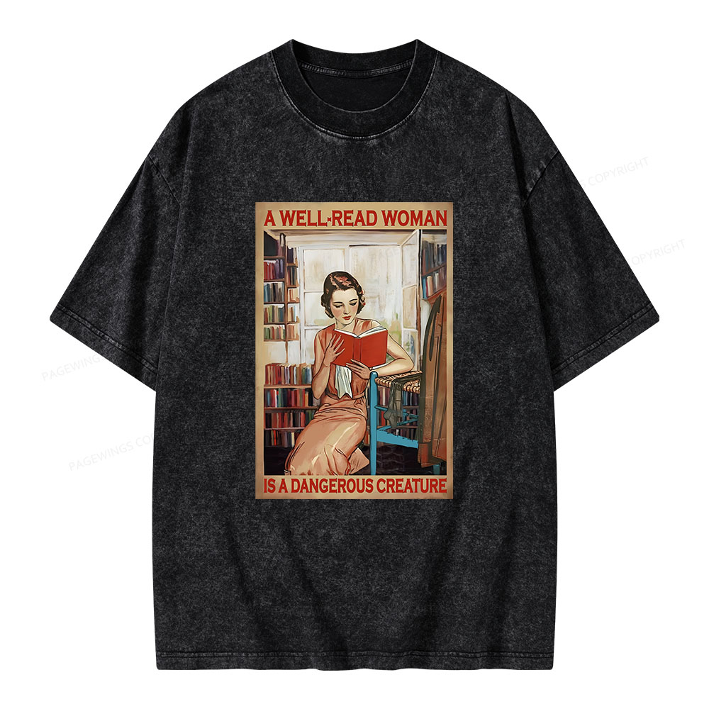Pagewings Well-Read Woman Is A Dangerous Creature Unisex Washed T-shirt