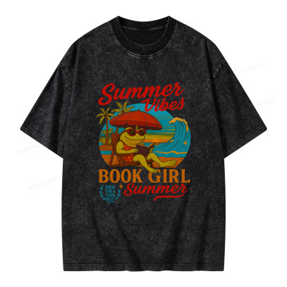 Pagewings Book Girl Summer Feral Raccoon Unisex Washed T-shirt