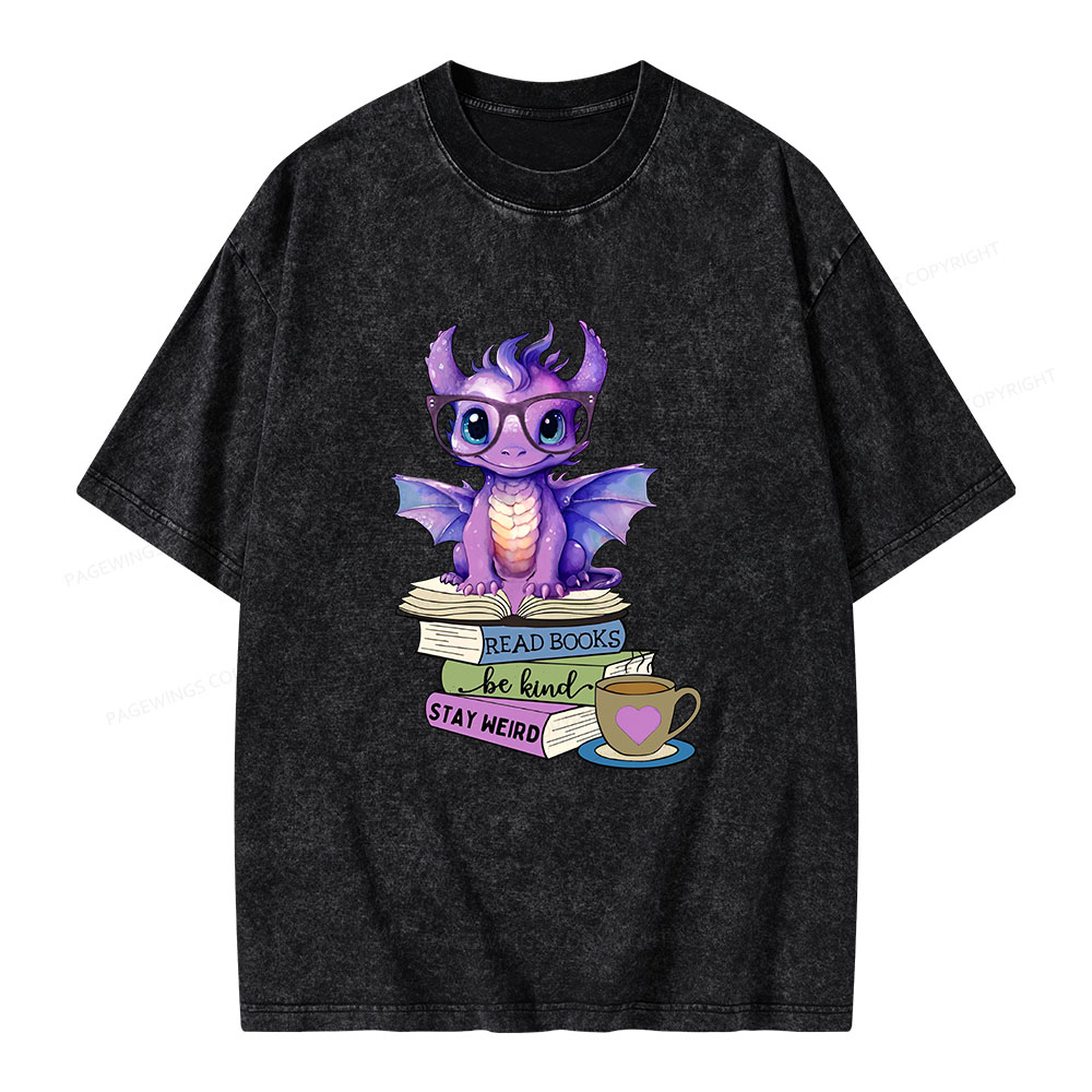 Pagewings Dragon Read Books Be Kind Stay Weird Unisex Washed T-shirt