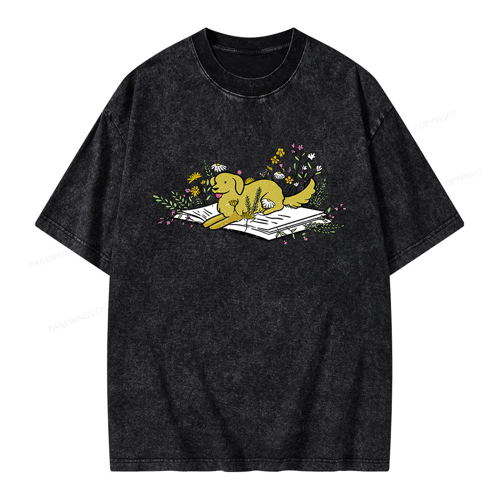Pagewings Dog Read Books Be Kind Stay Weird Unisex Washed T-shirt