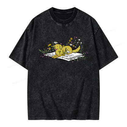 Pagewings Dog Read Books Be Kind Stay Weird Unisex Washed T-shirt