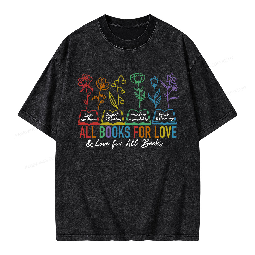 Pagewings All Books For Love Love For All Books Unisex Washed T-shirt