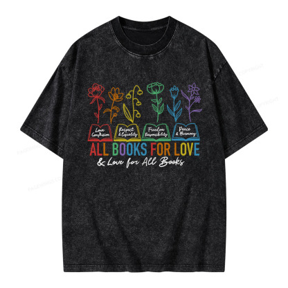 Pagewings All Books For Love Love For All Books Unisex Washed T-shirt