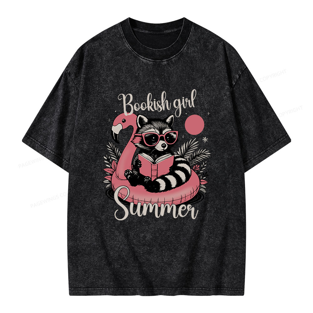 Pagewings Feral Bookish Girl Summer Unisex Washed T-shirt