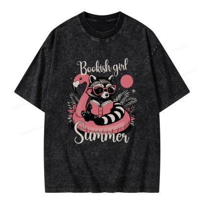 Pagewings Feral Bookish Girl Summer Unisex Washed T-shirt