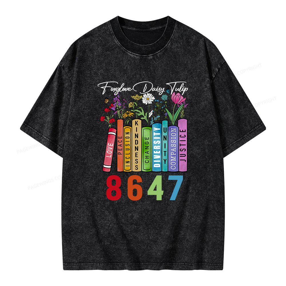 Pagewings Foxglove Daisy Tulip 8647 Unisex Washed T-shirt