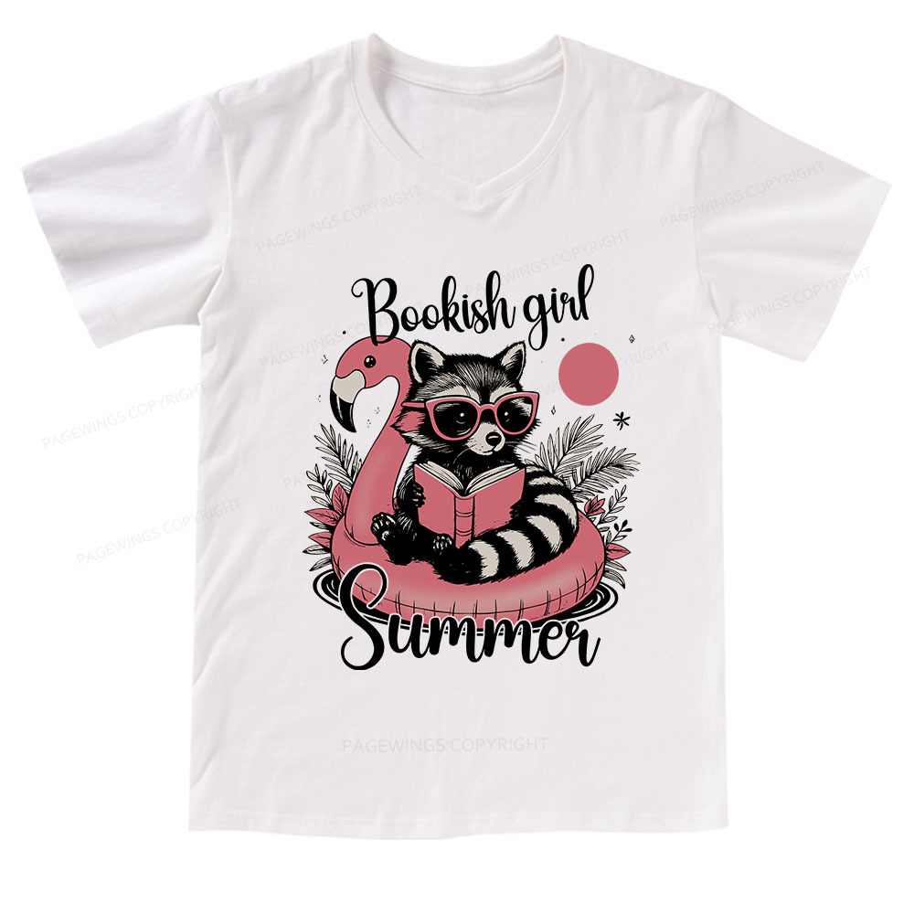Pagewings Feral Bookish Girl Summer V-neck T-shirt
