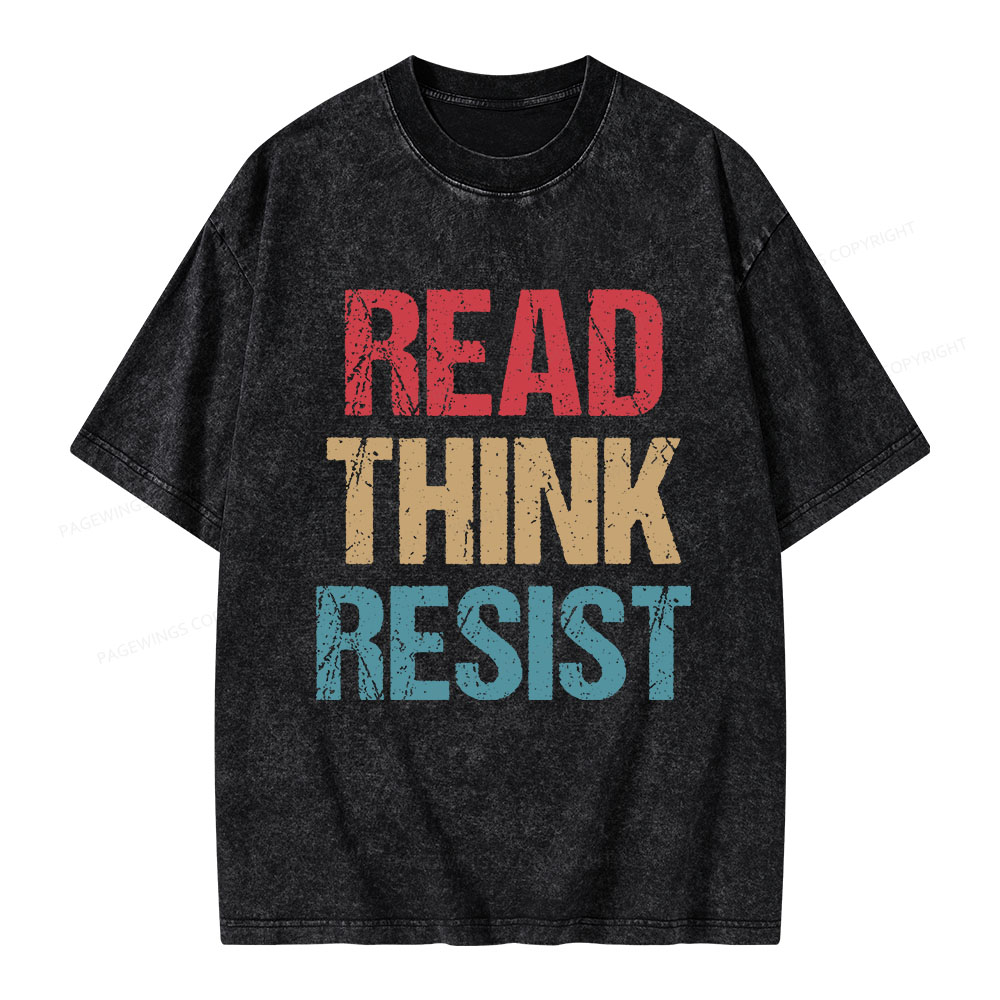 Pagewings Read Think Resist Unisex Washed T-shirt