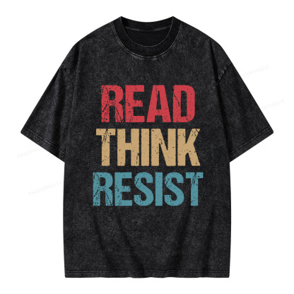 Pagewings Read Think Resist Unisex Washed T-shirt