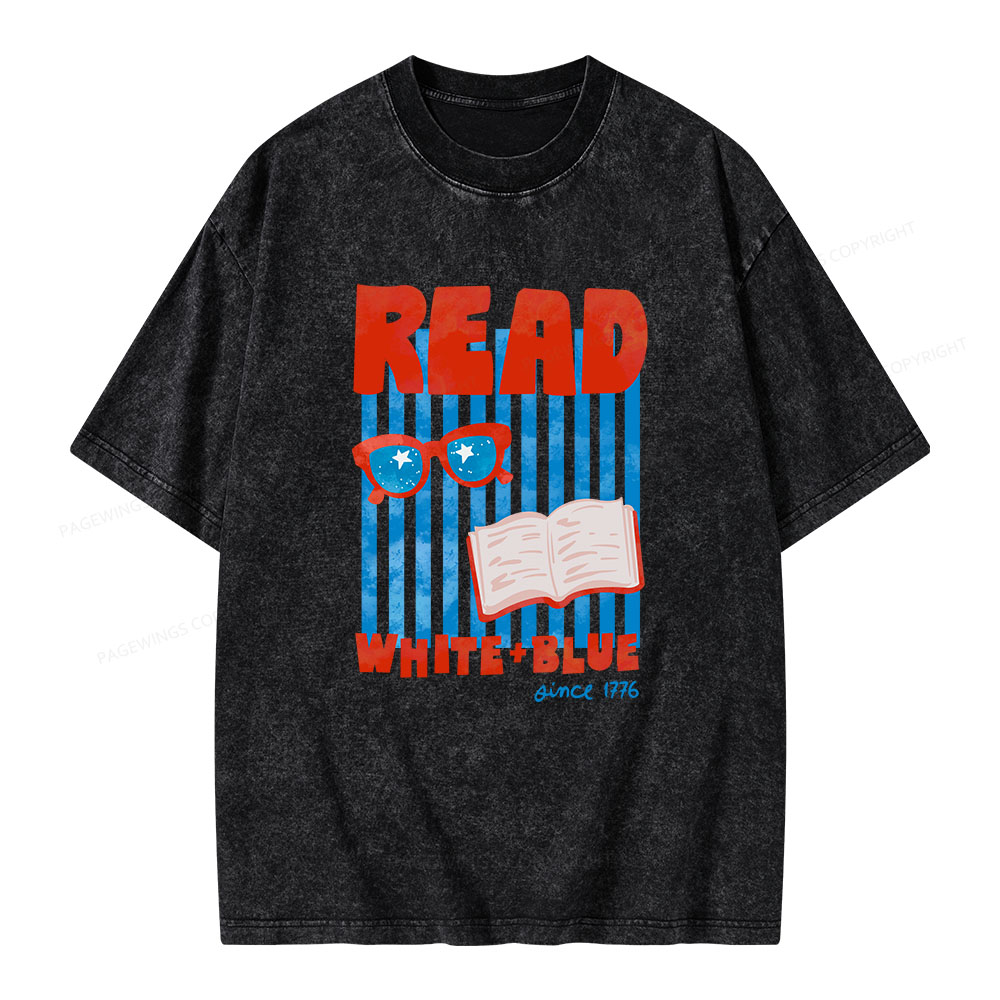 Pagewings Read White Blue Fourth Of July Book Unisex Washed T-shirt
