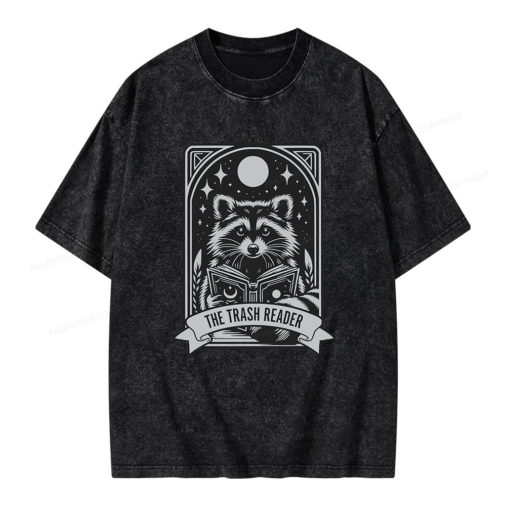 Pagewings The Trash Reader Raccoon Unisex Washed T-shirt