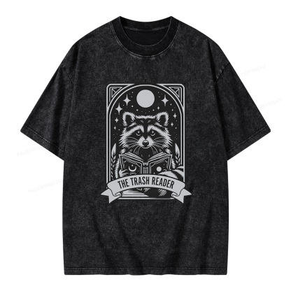 Pagewings The Trash Reader Raccoon Unisex Washed T-shirt