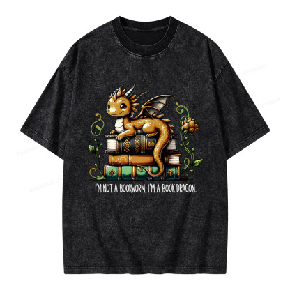 Pagewings Book Lover I'm Not A Bookworm I'm A Book Dragon  Unisex Washed T-shirt
