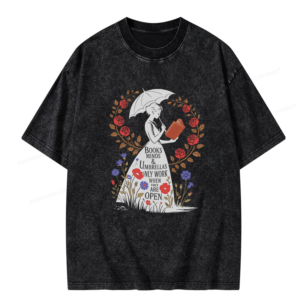 Pagewings Books Minds Umbrellas Quote Unisex Washed T-shirt