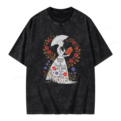 Pagewings Books Minds Umbrellas Quote Unisex Washed T-shirt