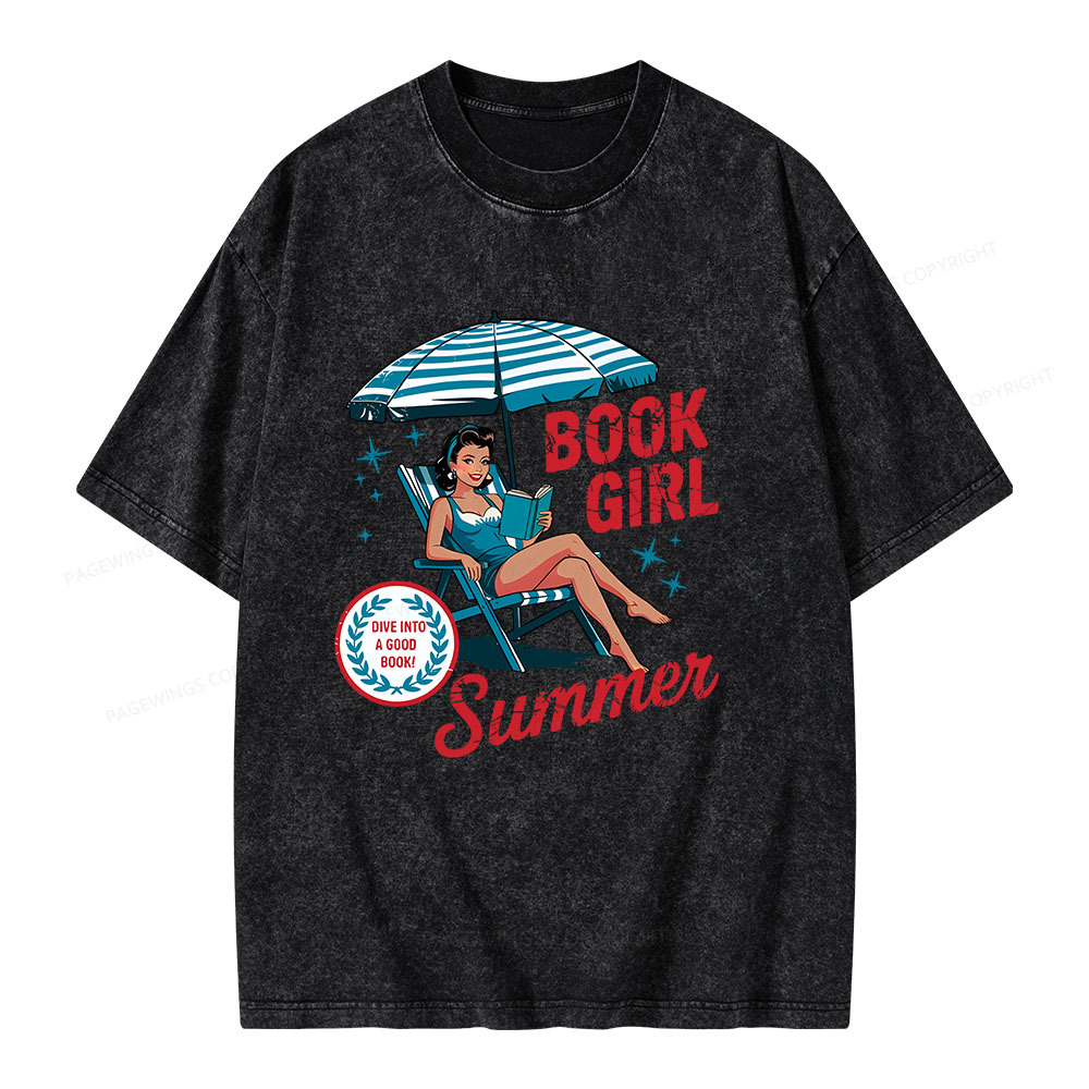 Pagewings Book Girl Summer Bookish Unisex Washed T-shirt