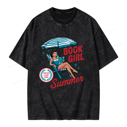 Pagewings Book Girl Summer Bookish Unisex Washed T-shirt