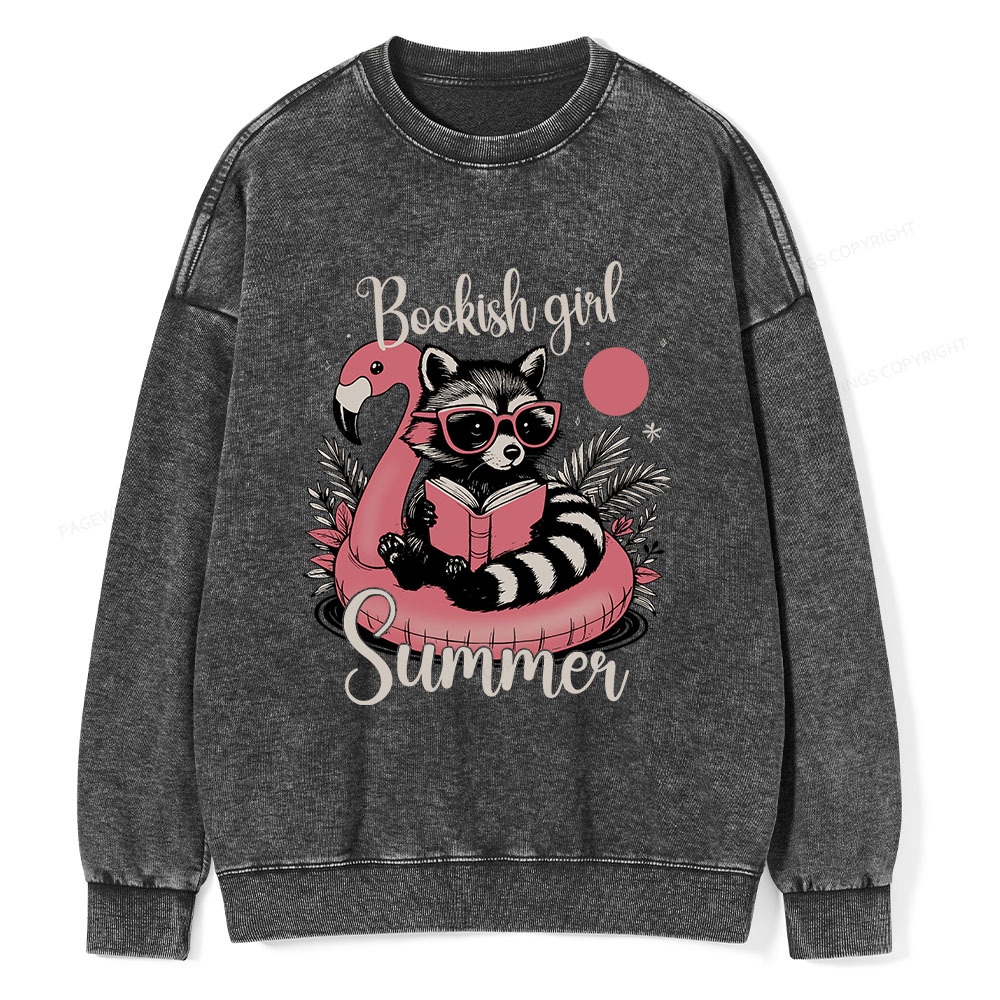 Pagewings Feral Bookish Girl Summer Unisex Washed Sweatshirt