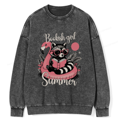 Pagewings Feral Bookish Girl Summer Unisex Washed Sweatshirt