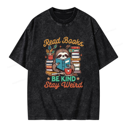 Pagewings Bookish Read Books Be Kind Stays Weird Unisex Washed T-shirt